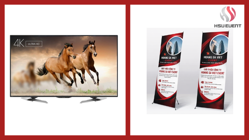 Tivi 4K kết hợp standee giúp hiển thị nội dung và tăng nhận diện thương hiệu tại sự kiện