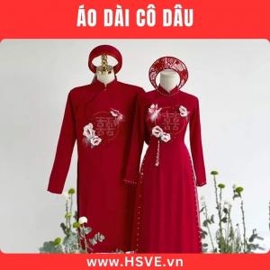 Áo Dài Cô Dâu Gấm Đỏ Thêu Cao Cấp